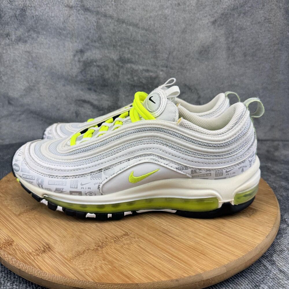 Nike Air Max 97 Shoes Youth Size 7Y White Volt Logo Print GS 921522-108 Running - Picture 3 of 10